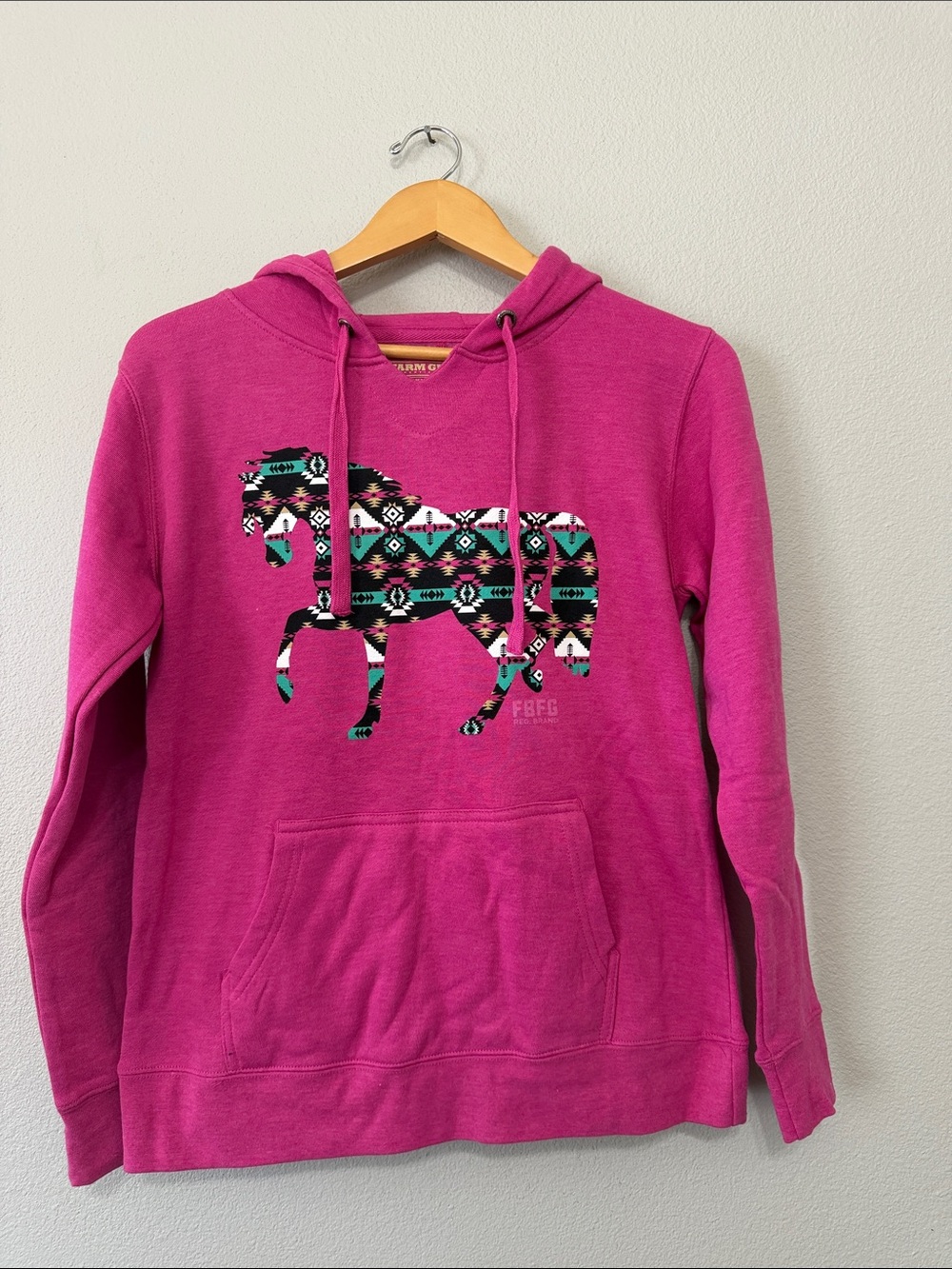 Farm Girl  Aztec‎ Horse Graphic Pullover Hoodie Sweatshirt Small New with Tags